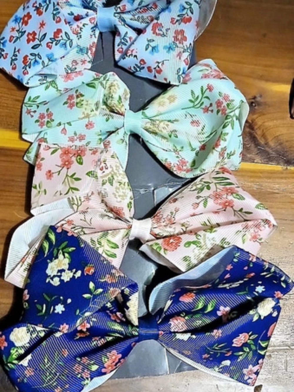 Floral Hair Bows in Blue & Pink